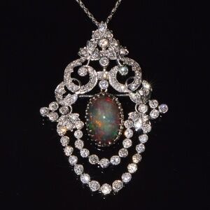 CERTIFIED NATURAL 9.62CTS VS F DIAMOND BLACK OPAL 18K SOLID GOLD PENDANT BROOCH